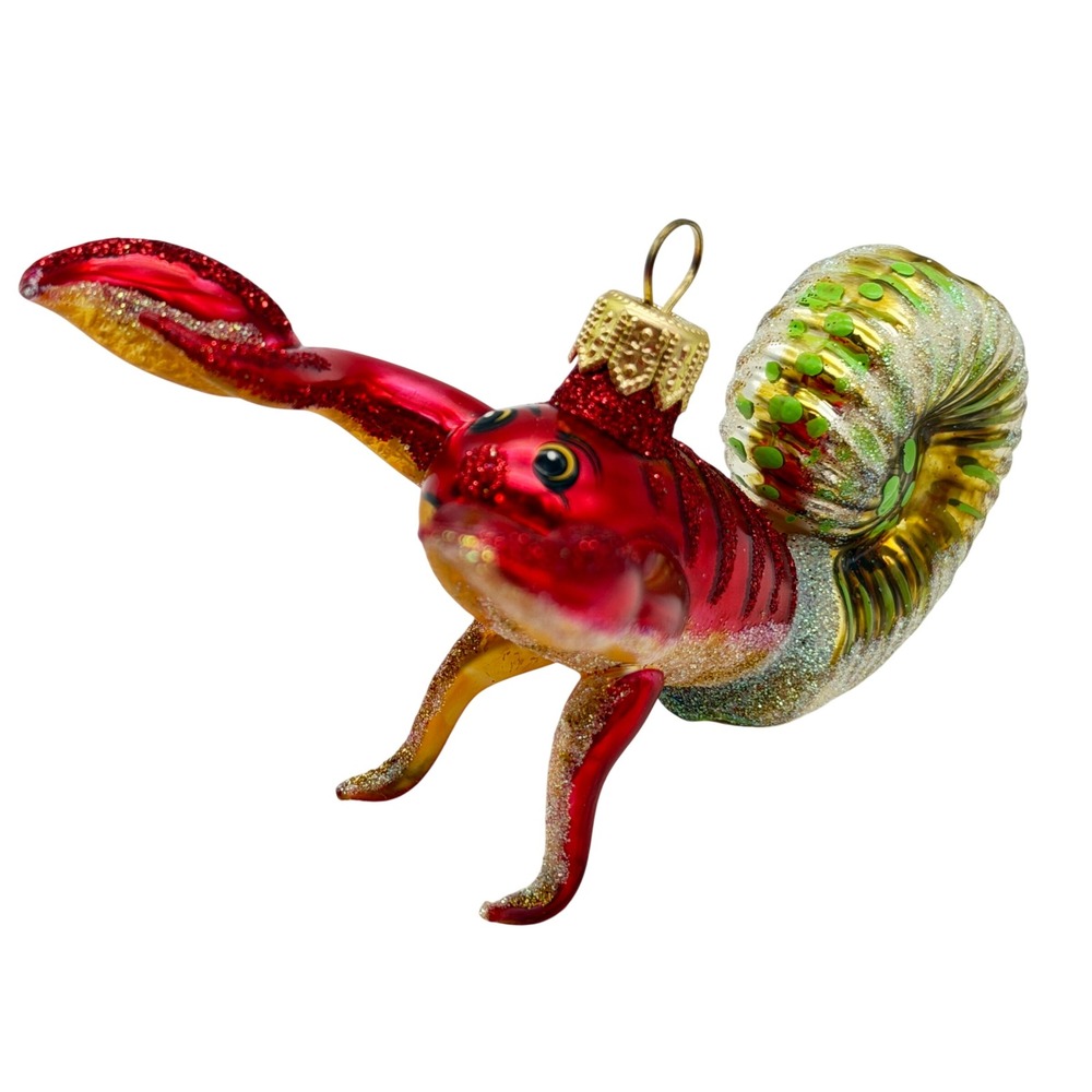 Glass Crawfish Christmas Ornament Red Glitter Nautical Coastal crayfish